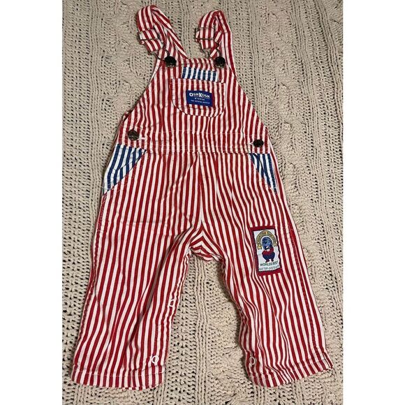 Baby Oshkosh B’Gosh Vestabak Overalls Red White & Blue Striped 18M VTG USA RARE - Picture 3 of 8